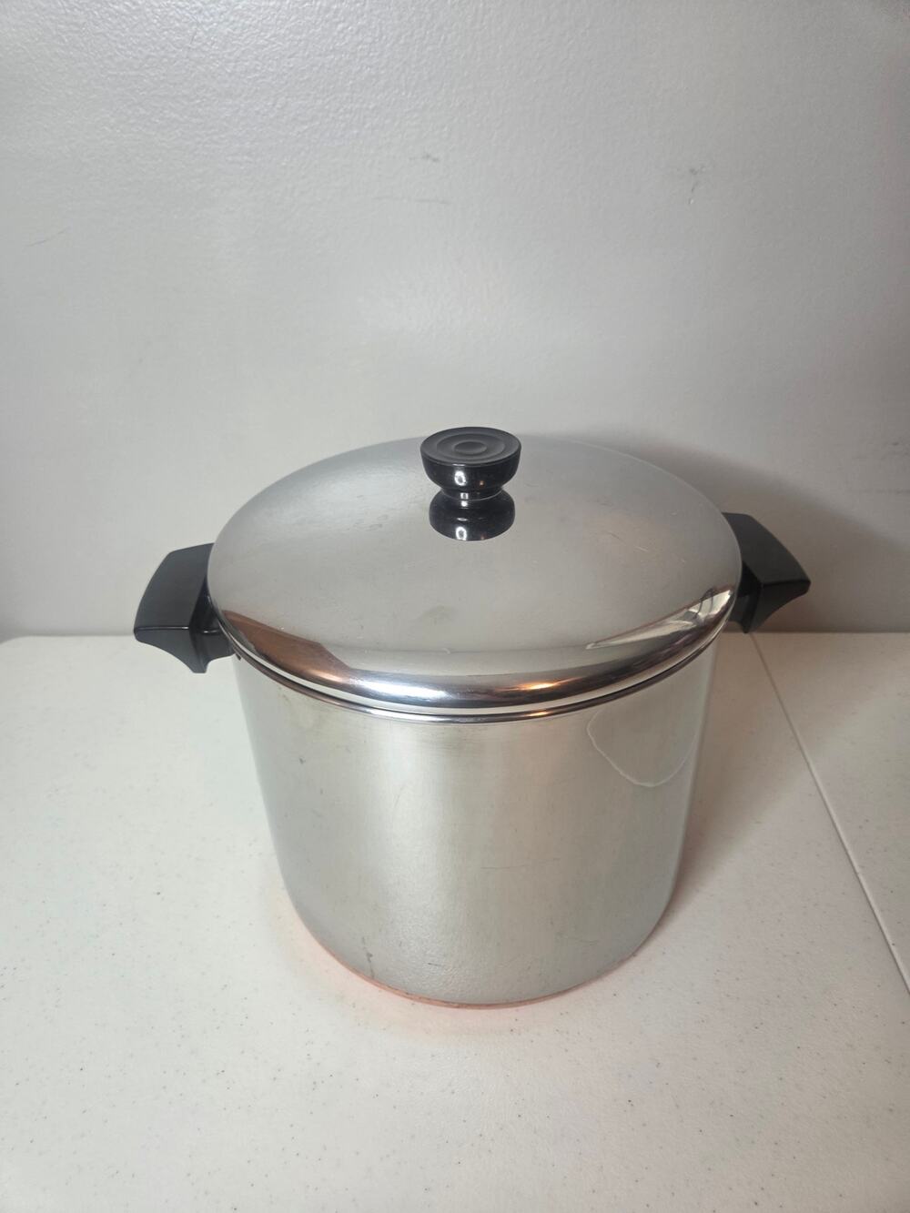 Revere Ware 8 Quart Stock Pot With Lid Stainless Steel Copper Bottom USA 1801